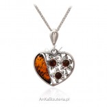 Silver pendant with amber HEART