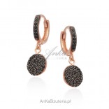 Silver earrings with pink gold and black cubic zirconia