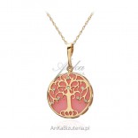 Silver gilt pendant with pink agate and zircons - luck tree