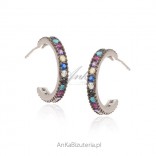 Silver earrings with colorful zircon and turquoise