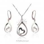 Set silver jewelry with a heart