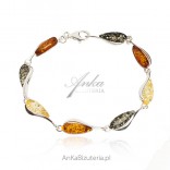 Silver bracelet with amber mix