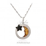 Silver pendant with amber and cubic zirconia