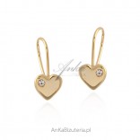 Silver children's gilded heart earrings with cubic zirconia