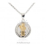 Silver medallion Saint. Benedict with gilt