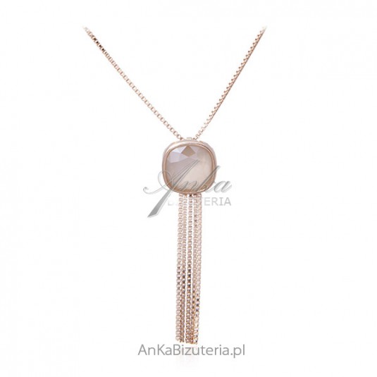 Naszyjnik srebrny pozłacany różowym złotem z kryształem Swarovski