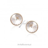 Silver Swarovski earrings with pink gold - 0.7 cm and 0.9 cm