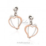Silver earrings rhodium and gold plated asymmetrical HEART