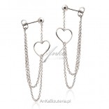 Silver HEARTS earrings with chains pulled