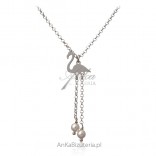 Silver necklace FLAMING with pearls