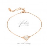 Silver bracelet gold-plated with pink gold. HEART with mother of pearl