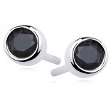 Round silver earrings with black zircon