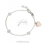 Silver bracelet HEARTS with white enamel