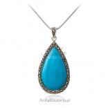 Silver pendant with marcasites and a blue stone jewelry
