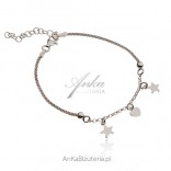 Silver bracelet rhodium-plated with stars and a heart