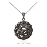 Silver pendant with marcasites and black onyxes