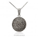 Silver pendant with marcasites - round