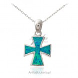 Silver cross with blue Australian opal