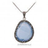 Silver pendant with marcasites and beautiful blue chalcedony