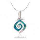 Silver pendant with blue opal. Square maze