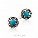 Silver earrings with marcasites and blue turquoise