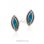 Silver earrings with blue opal - oxidized