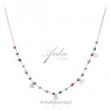 Silver necklace with colorful Swarovski and circles