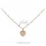 Silver gold-plated necklace with white enamel and HEART with zircons