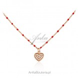 Silver gold-plated necklace with pink enamel and HEART with zircons
