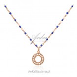 Silver gold-plated necklace with navy blue enamel. WHEEL