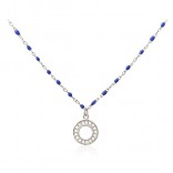 Silver necklace with navy blue enamel. WHEEL