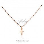 Silver gold-plated necklace with black enamel and cubic zirconia CROSS