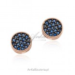 Silver gold-plated gold earrings with navy blue micro-zircons