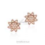 Silver gold-plated earrings with pink zircons - tiny SUNFLOWERS