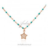 Silver gold-plated necklace with turquoise enamel and white zircons CIRCLE