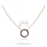 Silver gold-plated necklace with colorful zircons CIRCLE