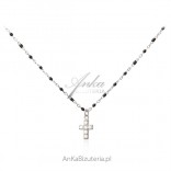 Silver jewelry - necklace with black enamel and cubic zirconia - CROSS