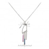 Silver necklace with colorful zircons - subtle BIRD