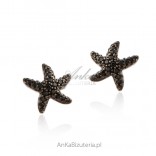 Silver earrings with black zircons and STARS