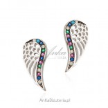Silver WING earrings with silver earrings with colorful zircons and turquoise
