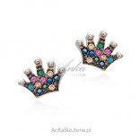 CROWN silver earrings with colorful zircons