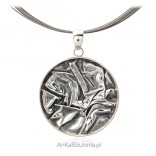 Silver oxidized pendant - CROSSED - round - designer jewelry