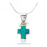 Silver cross with blue opal