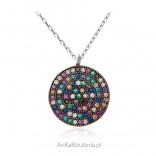 Silver necklace with colorful zircons and turquoise