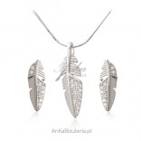 Silver jewelry, feather set with cubic zirconia