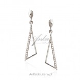 Silver earrings with zircons - hanging triangles