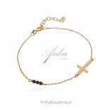 Gold-plated silver bracelet with black onyx CROSS