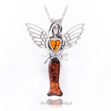 Silver pendant with cherry amber - BEAUTIFUL ANGEL