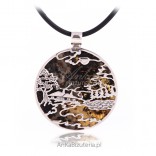 Silver jewelry with amber - silver pendant - RURAL LANDSCAPE