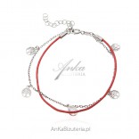 Silver bracelet on a red string TREE OF HAPPINESS